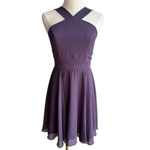 Lulus Short Halter Dress Sz S Eggplant Purple Bridesmaid Cocktail Party Prom EUC